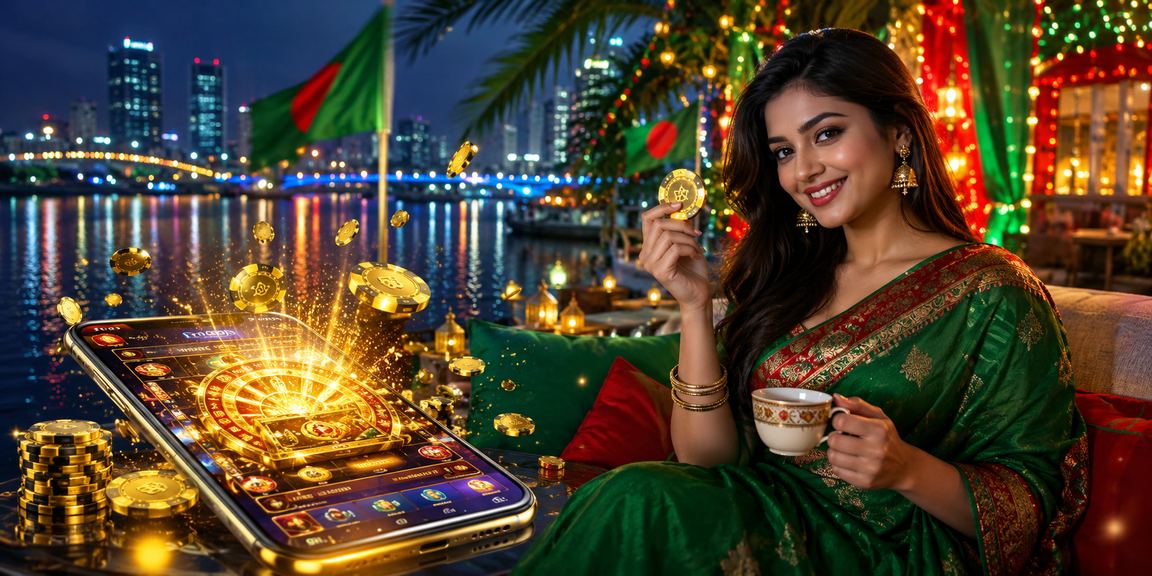 A member enjoying the b88 entertainment and casino experience in Dhaka's red-and-green theme